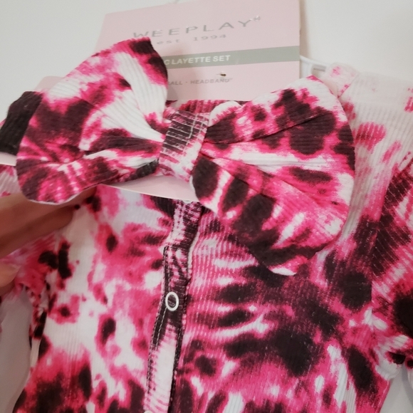 NWT Wee Play Pink & Black Tie-Dye‎ Footie & Bow-Accent Headband - 6-9 Months - Picture 6 of 7